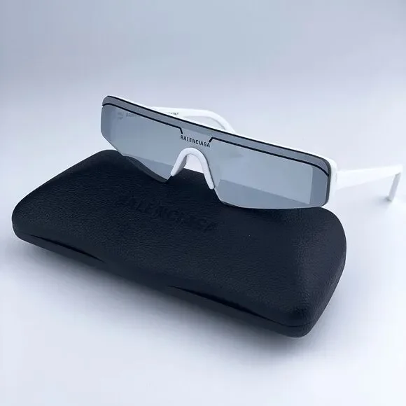 NEW Balenciaga BB0003S 002 White Silver Grey Mirrored Unisex Sunglasses